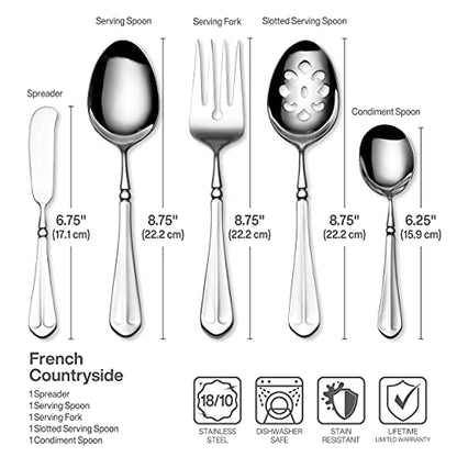 Mikasa French Countryside Flatware Set for 12, 65 Piece 18/10 Stainless Steel Silverware with Elegant Scroll Design and Serving Utensils, Durable Dinnerware Service - size: 65 Piece Set, style: French Countryside