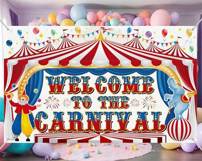 Remagr Large Circus Carnival Backdrop 84 x 60 Inch Welcome to the Carnival Banner Backdrop Photo Background for Circus Theme Party Decorations Birthday Party Supplies Photo Props - size: 84 x 60 Inch