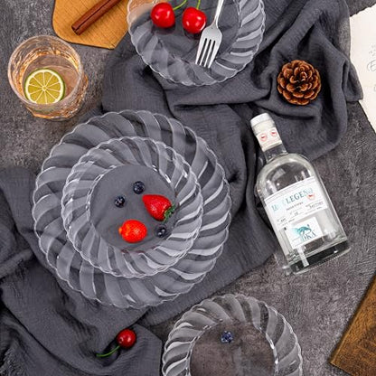 U-QE 100 Pieces Clear Plastic Plates - 7 Inch Plastic Dessert Plates Disposable - Washable & Reusable - Premium Hard Clear Fancy Disposable Heavy Duty Cake Platos for Party, Weddings and Events - color: 7Inch-100pcs-Clear
