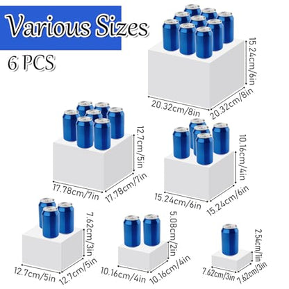 6 Pcs Buffet Risers, Food Risers for Buffet Table, White Acrylic Cube Boxes Display with Hollow Bottoms Display Stand Shelf for Party Cake Dessert Catering Jewelry Collectibles (3"4"5"6"7"8'')
