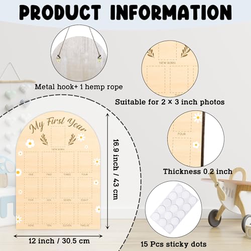 My First Year Photo Board, Daisy Baby Milestone Signs for Boys Girls Nursery Decor, 12 Month Pictures for Baby First Year, Picture Board for 2x3 Photos, Best Babies Keepsake Gifts-A24 - color: Daisy 1