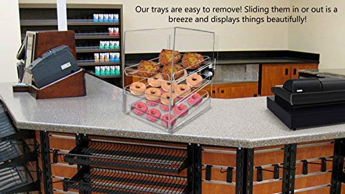 Marketing Holders 3 Tray Bakery Display Case Commercial Pastry Bin 12.75" x 16.75" for Baked Goods with 3 Removable Trays Clear Acrylic Countertop Storage - size: Pastry Cabinet 3 Tray