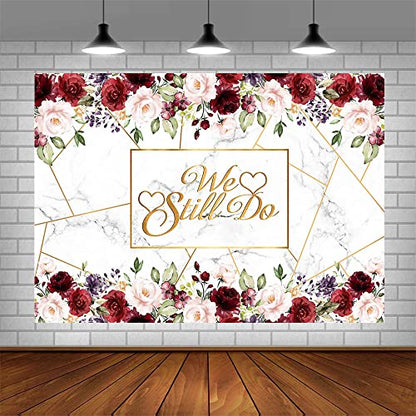 AIBIIN 7x5ft We Still Do Backdrop for Wedding Anniversary Party Photography Background White Marble Rose Gold Red Flowers Romantic Wedding Anniversary Decorations Photo Props - size: 7X5ft