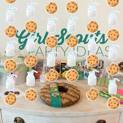 Xinnun Cookie Milk Party Decorations Chocolate Chip Cookie Milk Garlands Banners Cutouts Ribbon Streamers for Scout Street Theme Birthday Baby Shower Party Decorations Supplies - style: Cookie Milk