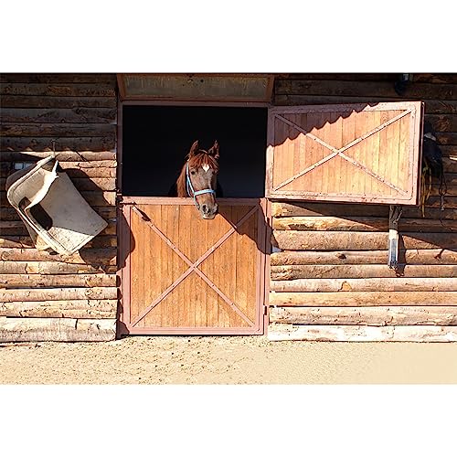 AOFOTO 12x10ft Rustic Wooden Horse Stable Backdrop Vintage Ranch Barn Log Cabin Farm Stall West Wild Photography Background Western Cowboy Theme Birthday Kentucky Party Decoration Photo Studio Props - size: 12x10ft