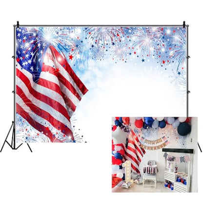 AOFOTO 7x5ft American Flag with Fireworks Backdrop 4 July Independence Day Photography Background Stars and Stripes USA Patriotic Veteran Holiday Photo Studio Props Vinyl Seamless Portrait Wallpaper - size: 7x5ft