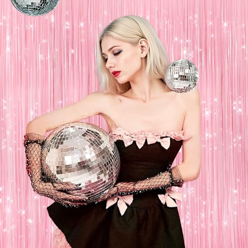 2Pack Pastel Pink Metallic Tinsel Foil Fringe Curtains, Pink Backdrop, Door Streamers Photo Booth Backdrop for Birthday Party, Tinsel Curtain Backdrop for Shower Bachelorette Xmas Party Decorations - color: 2pack Macaron Pink Streamers