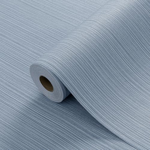 Blue Grey Faux Grasscloth Wallpaper Peel and Stick Linen Textured 24"x394" Upgraded Thick Self-Adhesive Waterproof Neutral Decorative Contact Paper Vinyl Film Roll for Wall Bedroom Kitchen - color: blue grey, size: 23.6" x 393"
