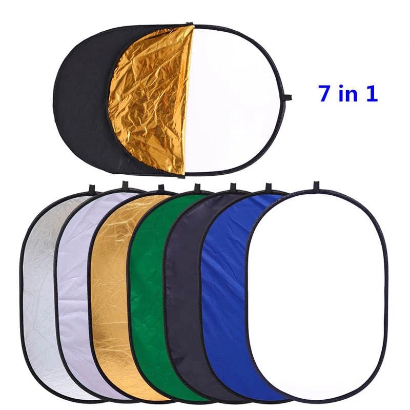 REFLEX CAMERA 7-in-1 Photography Reflector (Rectangular) – Translucent/Silver/Gold/White/Black/Blue/Green – Light Diffuser & Chroma Key Background Kit with Carrying Case (120x180cm/47x70) - size: 120x180cm/47x70in