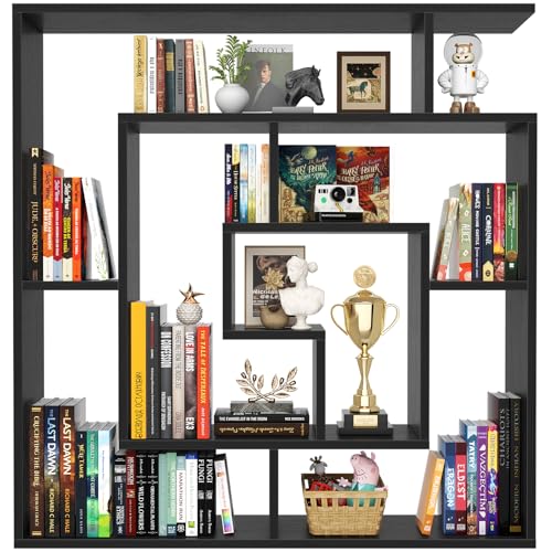 Armocity 5 Tier Display Book Shelf Wall Mounted Bookshelf Freestanding Geometric Bookcase Floating Book Shelves for Wall Bedroom Living Room Home Office, 45.5"(W) * 47"(H), Black - color: Black
