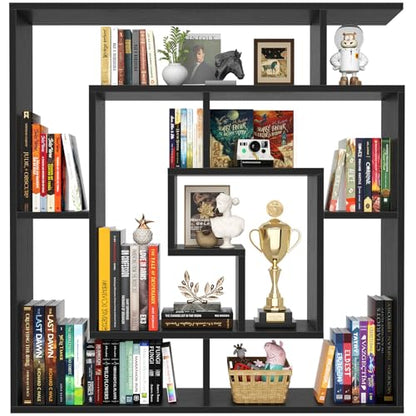 Armocity 5 Tier Display Book Shelf Wall Mounted Bookshelf Freestanding Geometric Bookcase Floating Book Shelves for Wall Bedroom Living Room Home Office, 45.5"(W) * 47"(H), Black - color: Black