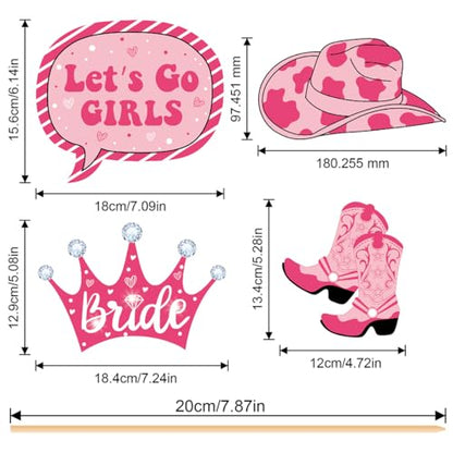 25Pcs Cowgirl Bachelorette Photo Props - Lets Go Girls Bachelorette Decorations for Last Rodeo Cowgirl Bachelorette Party Supplies