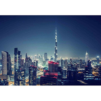 wall26 - Beautiful Dubai Cityscape, Bird's Eye View on a Night Urban Scene - Removable Wall Mural | Self-Adhesive Large Wallpaper - 66x96 inches - color: Artwork - 15, size: 66"x96"