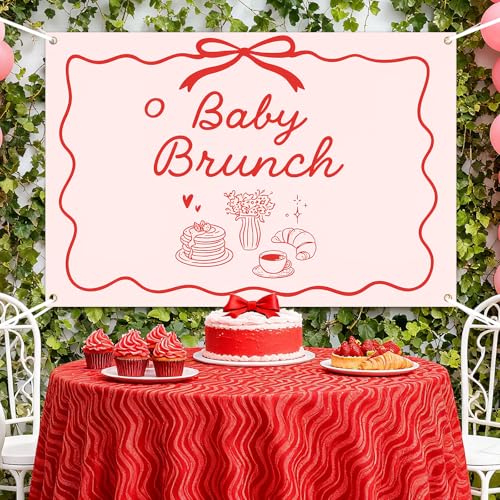 Baby Brunch Backdrop Red Brunch Themed Party Decorations Breakfast Food Coffee Bow Photography Background for Boys Girls Let's Brunchs Theme Baby Shower Indoor Outdoor Photo Props Supplies 5 * 3ft - color: red