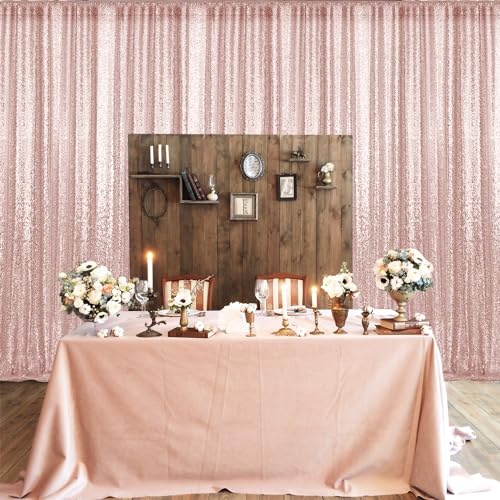2×8FT-2PCS Rose Gold Sequin Backdrop Curtains Panels, Photography Backdrop Glitter Curtains Fabric Background for Christmas Wedding Party Decor - color: Rose Gold, size: 2X8FT-2PCS