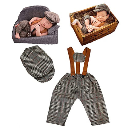 Infant Newborn Photo Outfits Props Baby Photography Crochet Romper Hat Set Monthly Boy Girl Photo Shoot Knitted Berets - color: 5 Gray