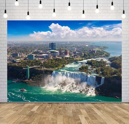 5x3ft Niagara Falls Photo Backdrop Cityscape Blue Sky Grand Waterfall Panoramic Photography Backdrop Home Decor Travel Photo Portrait Studio Photoshoot Props - size: 5x3FT