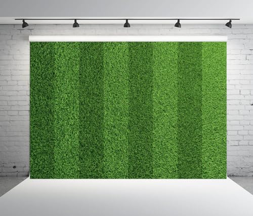 BELECO 10x8ft Fabric Green Grass Lawn Backdrop Football Stadium Soccer Field Sports Game Lawn Background for Party Decorations Photo Studio Props - size: 10x8FT