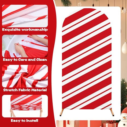 Tingjoo Set of 3 Christmas Party Arch Backdrop Cover Christmas Photo Background Checkered Red Stripe Background Spandex Arch Stand Cover for Xmas Party Birthday Decoration