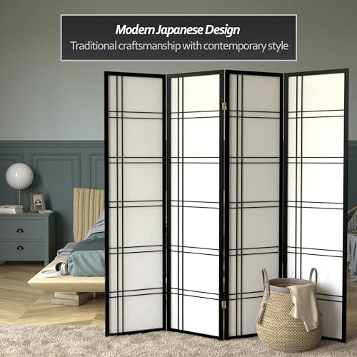 Red Lantern 6 ft. Tall Double Cross Shoji Screen - Black - 4 Panels - color: Black, size: 4 Panel