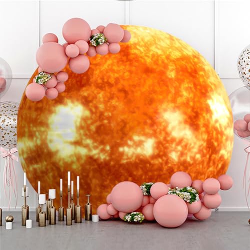 Diameter 3ft Outer Space Sun Round Backdrop Cover Galaxy Planets Circle Photography Background for Kids Birthday Party Decor Cake Table Photo Booth Props - color: Sun, size: 3x3ft-polyester
