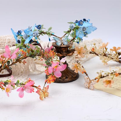 MOSTORY Handmade Fairy Butterfly Crown - Elf Flower Hadpiece Elven Headband for Women s Spring Wedding Maternity Shoot - color: Blue