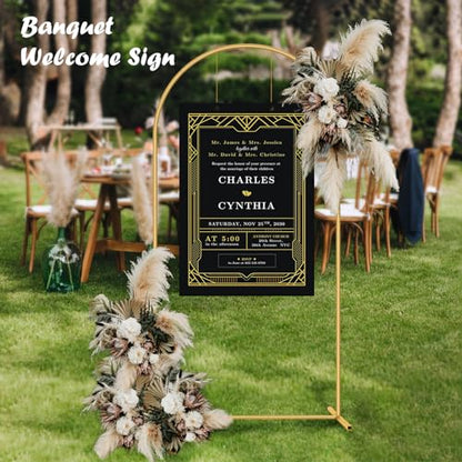 6.6FT Metal Wedding Arch Stand Gold Square Arched Backdrop Frame for Party Ceremony Valentines Day Birthday Bridal Baby Shower Garden Floral Balloon Arch Decoration - size: 6.6ft Stand