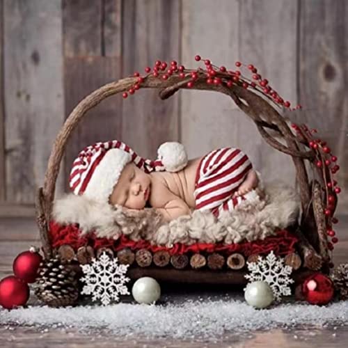 Christmas Newborn Baby Photo Shoot Props Outfits Crochet Clothes Santa Claus Red Hat Pants Photography Props - color: Red and Off-white