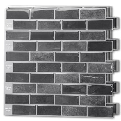 Art3d 10-Sheet Kitchen Backsplash Tiles Peel and Stick, Self Adhesive Wall Tile Sticker for Kitchen Island Bathroom Laundry Room RV Renter 12" x 12" - Smoky Black - color: Smoky Black