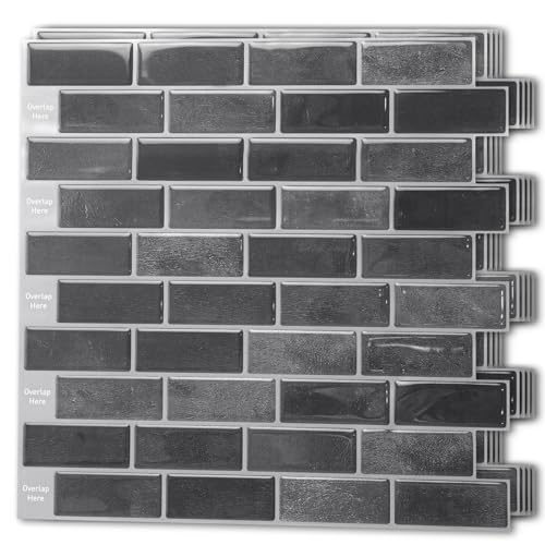 Art3d 10-Sheet Kitchen Backsplash Tiles Peel and Stick, Self Adhesive Wall Tile Sticker for Kitchen Island Bathroom Laundry Room RV Renter 12" x 12" - Smoky Black - color: Smoky Black