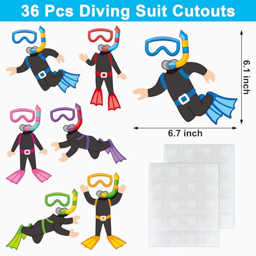36 Pcs Summer Cutouts Diving Suit Cutouts with Photo Space for Bulletin Board DIY Craft Summer Ocean Under The Sea Classroom Birthday Party Decoration - color: Diving Suit
