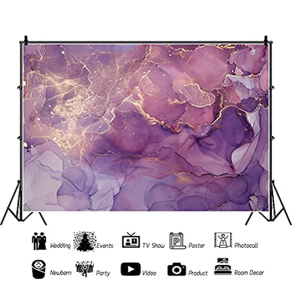 Yeele 10x5ft Marble Texture Backdrop Abstract Purple and Gold Luxury Elegant Marble Grain Photography Background for Wedding Bridal Shower Birthday Party Decor Girl Woman Portrait Photo Shoot Props - size: 10x5ft