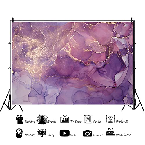 Yeele 8x6ft Marble Texture Backdrop Abstract Purple and Gold Luxury Elegant Marble Grain Photography Background for Wedding Bridal Shower Birthday Party Decor Girl Woman Portrait Photo Shoot Props - size: 8x6ft