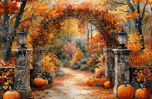 Kate Autumn Stone Arch Backdrops Pumpkin Photo Backdrop Fall Leaves Scenery Photography Backdrops for Seasonal Party Photo Studio Props, 10x6.5ft - size: 10x6.5ft