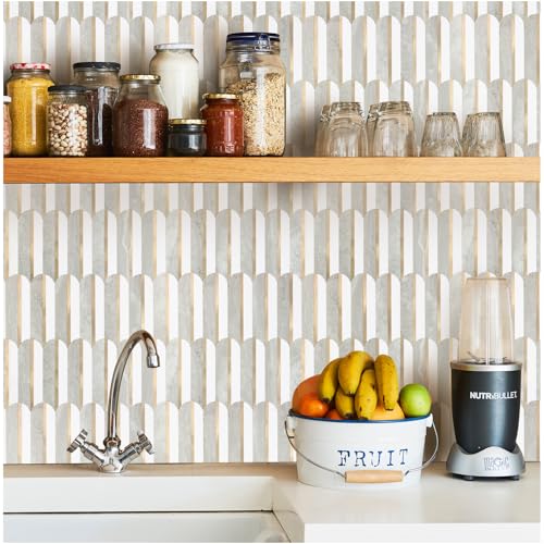 OYAISIMI 10 Sheets Seamless Peel and Stick Backsplash Tile for Kitchen,White and Gray Stone PVC Mixed Light Gold Self Adhesive Fish Scale Metal Mosaic Tiles - color: Gray Stone+Pure White+Light Gold