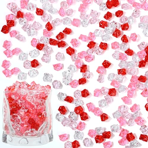 LAIDANLA 500PCS Mix Red Acrylic Gems Vase Fillers Fake Ice Crushed Rock Crystals Faux Diamond for DIY Craft Table Scatters Party Centerpieces Wedding Decor Accessories - color: Mixed Red