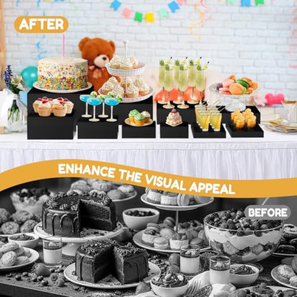 10 Pcs Large Acrylic Buffet Risers, Black Food Display Stands for Buffet, Dessert Table, Jewelry, and Catering, Stackable Food Risers with Hollow Bottoms, Nesting Cube Box (12"-11"-10"-9"-8"-7"-6"-5")