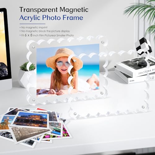 Magnetic Photo Frame 6×8Inch - 2Pack Acrylic Scalloped Glass Frames, 12+12mm Thick Double-Sided Design.Clear Picture Frame with Thick Block | Trendy Home Gift Set (2 Pack, 6×8) - color: 2 Pack, size: 6×8