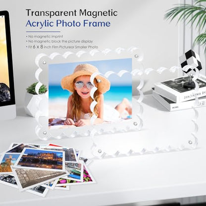 Magnetic Photo Frame 6×8Inch - 2Pack Acrylic Scalloped Glass Frames, 12+12mm Thick Double-Sided Design.Clear Picture Frame with Thick Block | Trendy Home Gift Set (2 Pack, 6×8) - color: 2 Pack, size: 6×8