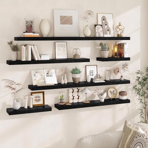Fun Memories Floating Shelves for Wall, 20Inch Floating Shelves Set of 2, Hanging Shelf with Invisible Brackets, Wood Shelves for Living Room, Bedroom, Kitchen, Black - color: Black, size: 20"W x 6.5"D