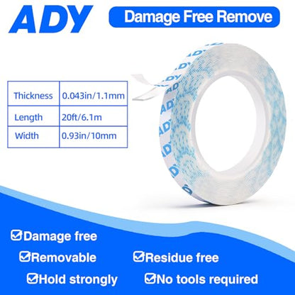 ADY Double Sided Tape Heavy Duty Clear Tape Removable,Clear Picture Hanging Strips for Mounting No Residue, Damage-Free, Double Sided Tape Paint Safe for Wall, Poster Stick,Office - color: transparent