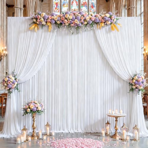 8 x 10ft White Backdrop Curtains Party Wedding Back Drops White Photo Curtains Soft Fabric Backdrop Wrinkle-Free Polyester Cortinas Blancas for Bridal Baby Shower Baptism Birthday Decor, 2 Panels - color: White, size: W4' x H10'(2 panels)