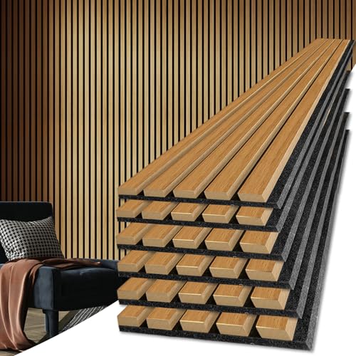 Art3d 6-Pack Acoustic Wood Slat Wall Panels for Interior Decor, 3D Fluted Sound Absorbing Wood Paneling for Accent Wall Ceiling Kitchen Living Room Bedroom Office, 94.5 x 7.9 inch Warm Teak - color: Teak, size: 6Pcs - 94.5 * 7.9 inch
