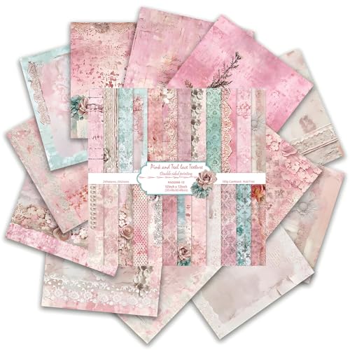 VIVIQUEN 24 Pack Pink Lace Textures Scrapbook Paper, 12x12 Inch Vintage Double-Sided Specialty Craft Paper Folded Flat for DIY Background Cards Art Photo Album Decor Junk Journals Decoration