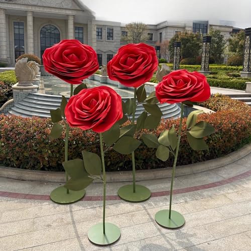 SAVITO Giant 3D EVA Rose Artificial Flowers Customized Wedding Background Decorations Shopping Mall Window Display Arrangement Holiday Anniversary Party Banquet backdrops Decor, 4 Roses/Set - color: 4 Roses - Customized