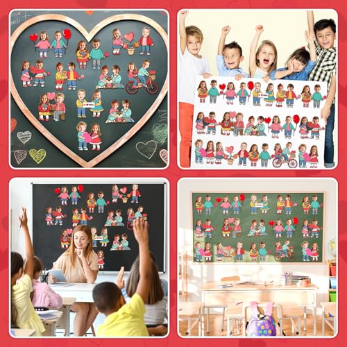 60pcs Valentine's Day Theme DIY Cutouts Couple Bulletin Board Decoration Set Couple Paper Cut-Outs Classroom Decor for Valentines Classroom DIY Photo Craft Party School Wall Door Supplies - style: Valentine's Day Couple