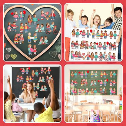 60pcs Valentine's Day Theme DIY Cutouts Couple Bulletin Board Decoration Set Couple Paper Cut-Outs Classroom Decor for Valentines Classroom DIY Photo Craft Party School Wall Door Supplies - style: Valentine's Day Couple