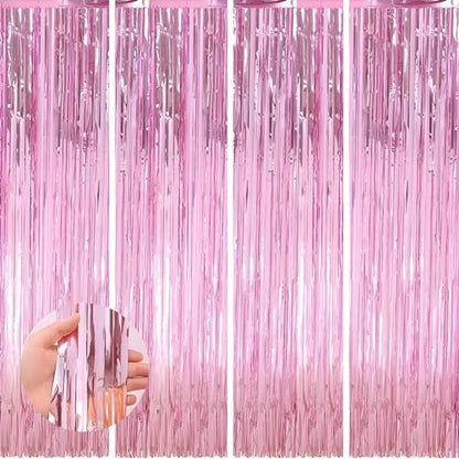 Valentines Day 4 Pack 3.3 * 8.3 ft Foil Curtain Metallic Tinsel Fringe Curtains Photo Booth Props Backdrop for Birthday Wedding Engagement Baby Shower Christmas Holiday Celebration Partyl,Pink - color: Pink, size: 4 Pack