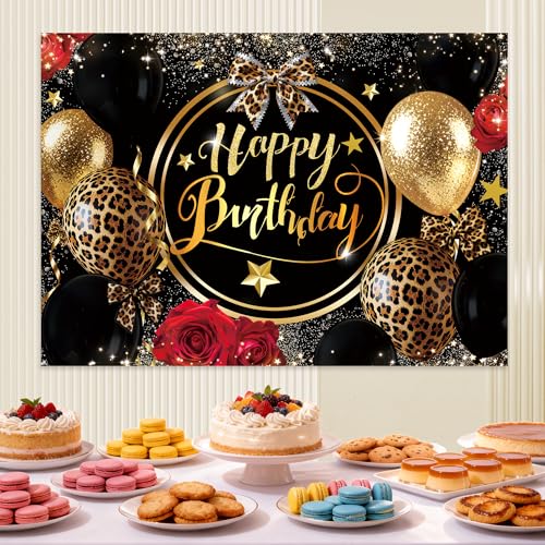 Cheetah Print Backdrop, Cheetah Birthday Decorations, Black and Gold Backdrop, Girls Night Decorations Women Girls Elegant Leopard Print Birthday Decorations 81 x 58 Inch - color: black gold, size: 81"L x 58"W