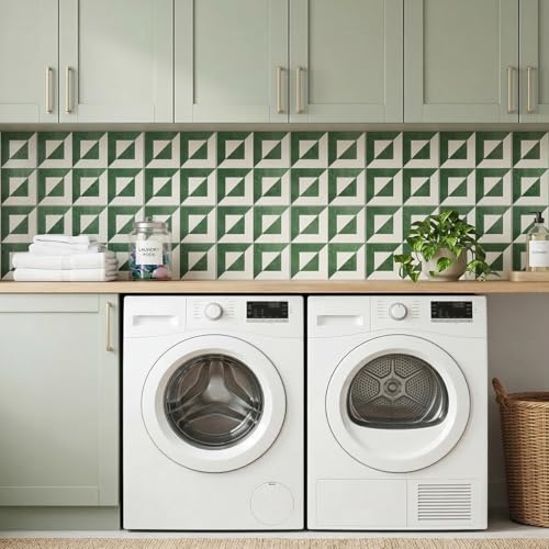 10-Sheets Stunning 3D Visuals Peel and Stick Backsplash Wall Tiles, PVC Mixed Metallic Look,Heat Resistant Stick on Tiles for Kitchen Wall,Bathroom,Laundry Room (Bronze Green+Polished White) - color: Bronze Green + Polished White